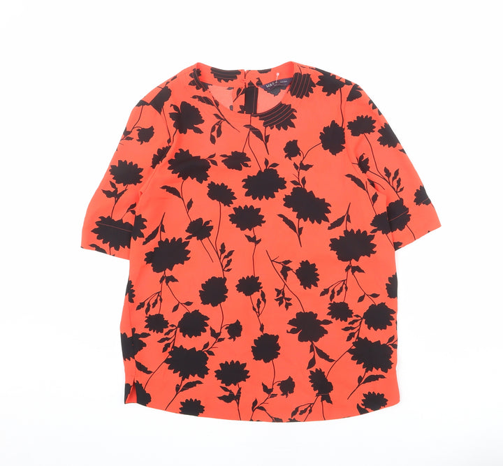 Marks and Spencer Womens Red Floral Polyester Basic Blouse Size 6 Scoop Neck