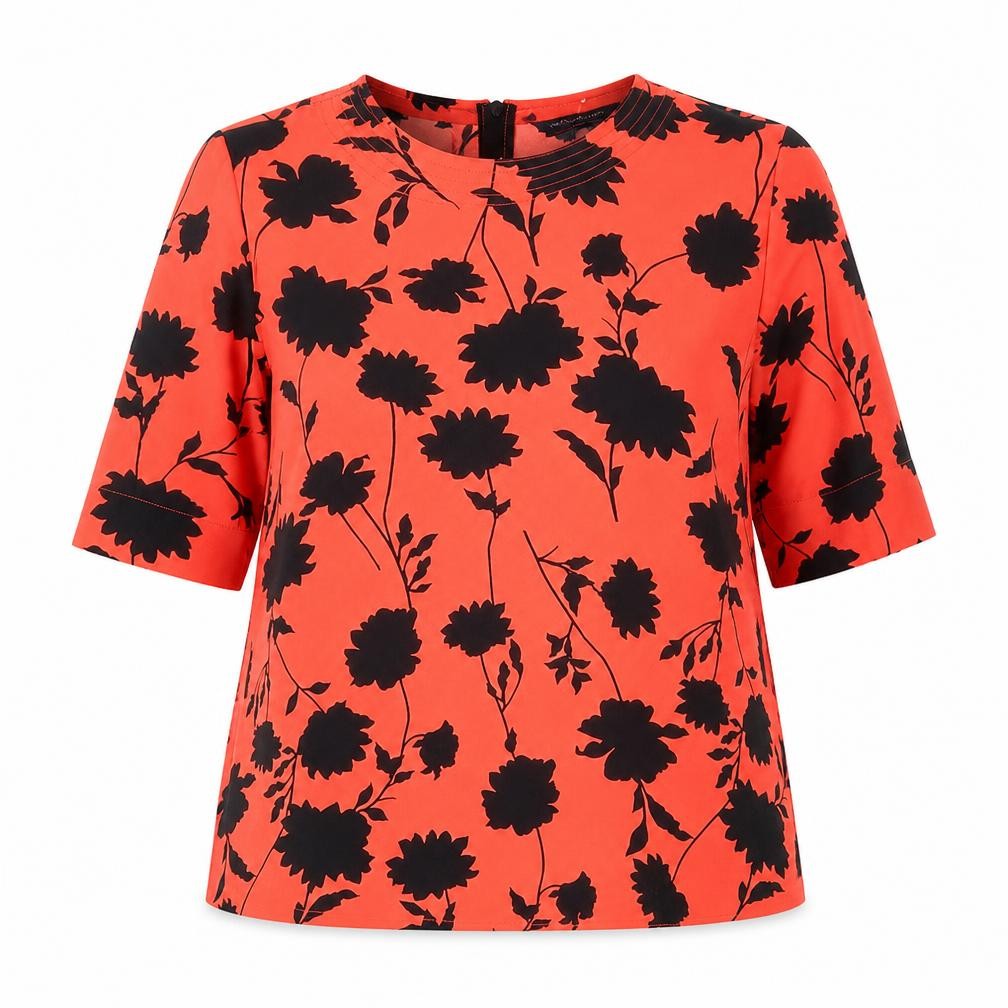 Front view of Marks & Spencer women’s red floral polyester basic blouse, size UK 6, scoop neck