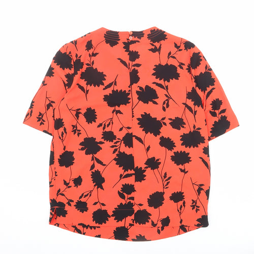 Marks and Spencer Womens Red Floral Polyester Basic Blouse Size 6 Scoop Neck