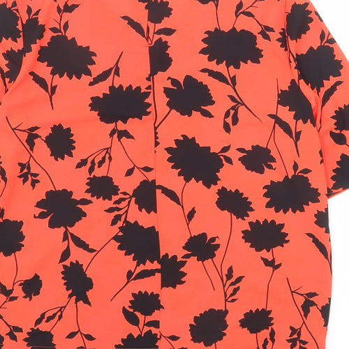 Marks and Spencer Womens Red Floral Polyester Basic Blouse Size 6 Scoop Neck