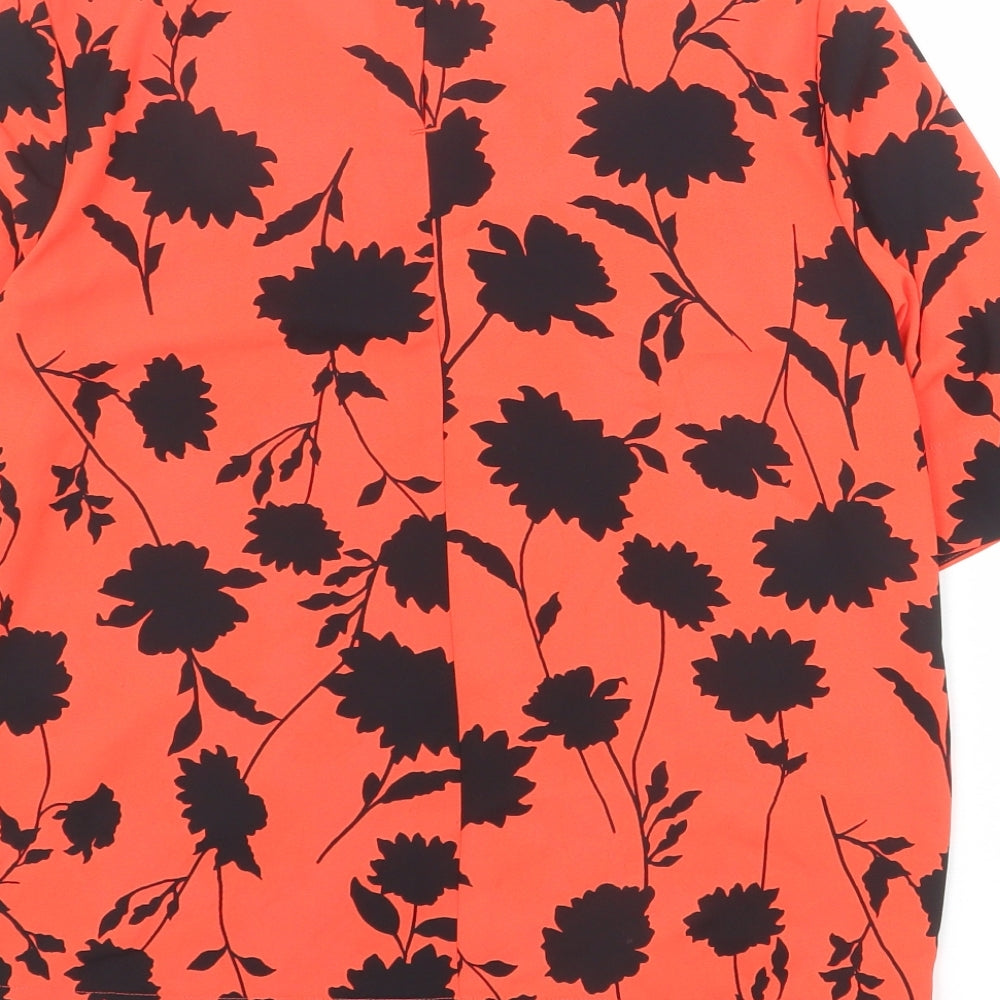 Marks and Spencer Womens Red Floral Polyester Basic Blouse Size 6 Scoop Neck