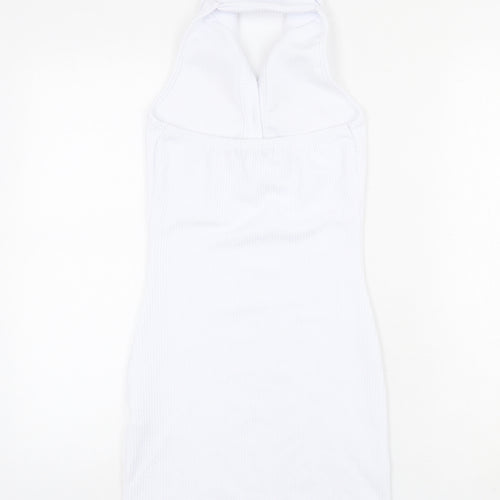 PRETTYLITTLETHING Womens White Polyester Mini Size 8 Halter Button