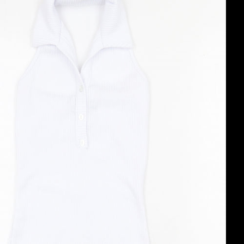 PRETTYLITTLETHING Womens White Polyester Mini Size 8 Halter Button