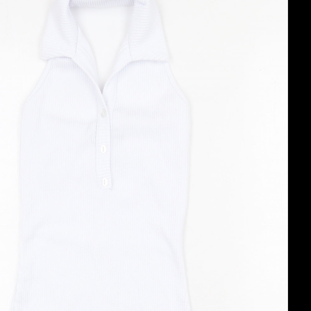 PRETTYLITTLETHING Womens White Polyester Mini Size 8 Halter Button