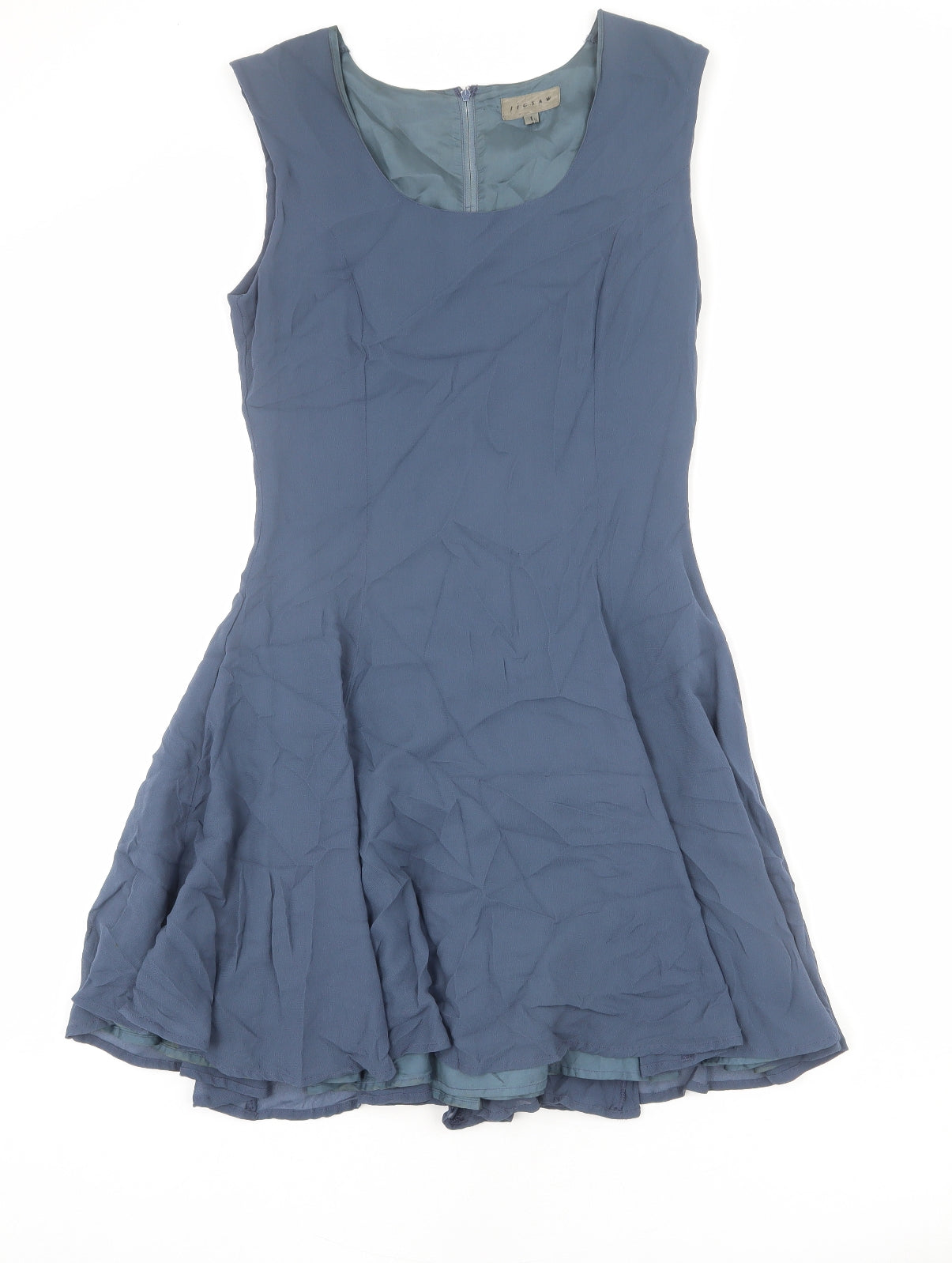 Jigsaw Womens Blue Viscose Trapeze & Swing Size 6 Round Neck Zip