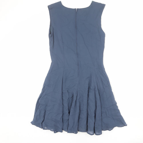 Jigsaw Womens Blue Viscose Trapeze & Swing Size 6 Round Neck Zip