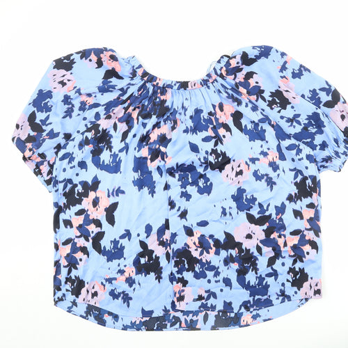 Marks and Spencer Womens Blue Floral Polyester Basic Blouse Size 16 Round Neck