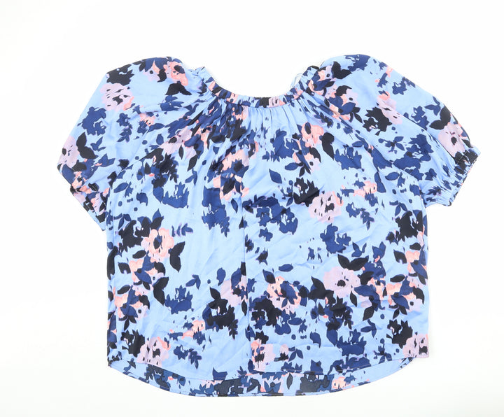 Marks and Spencer Womens Blue Floral Polyester Basic Blouse Size 16 Round Neck
