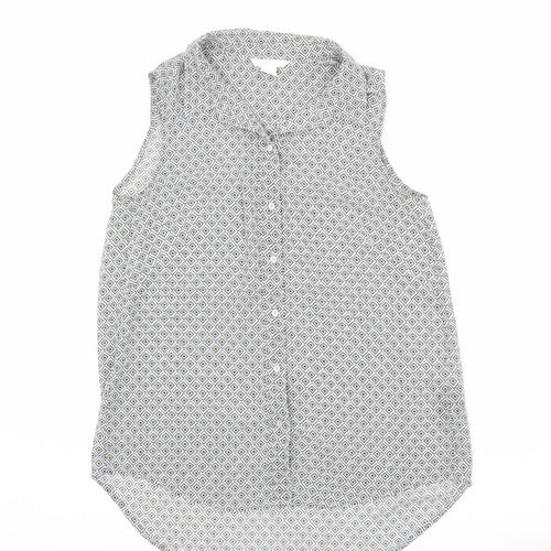 H&M Womens Multicoloured Geometric Polyester Basic Button-Up Size 8 Collared