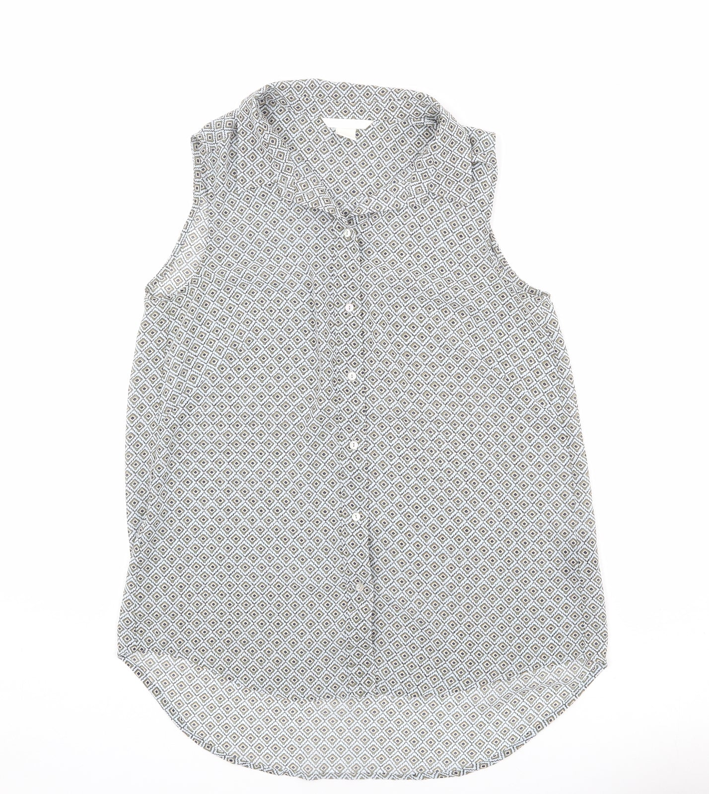 H&M Womens Multicoloured Geometric Polyester Basic Button-Up Size 8 Collared