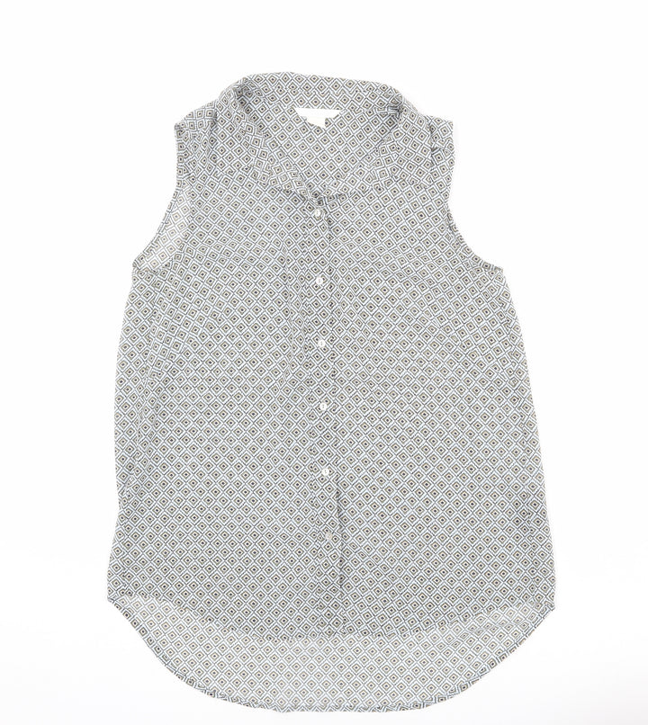 H&M Womens Multicoloured Geometric Polyester Basic Button-Up Size 8 Collared