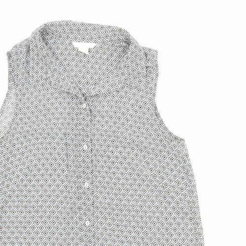 H&M Womens Multicoloured Geometric Polyester Basic Button-Up Size 8 Collared