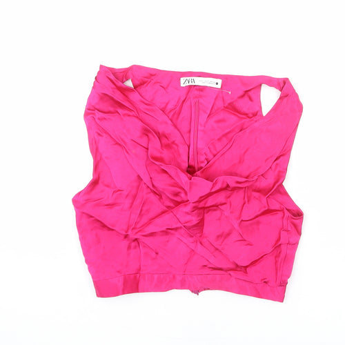 Zara Womens Pink Polyester Cropped Tank Size S V-Neck