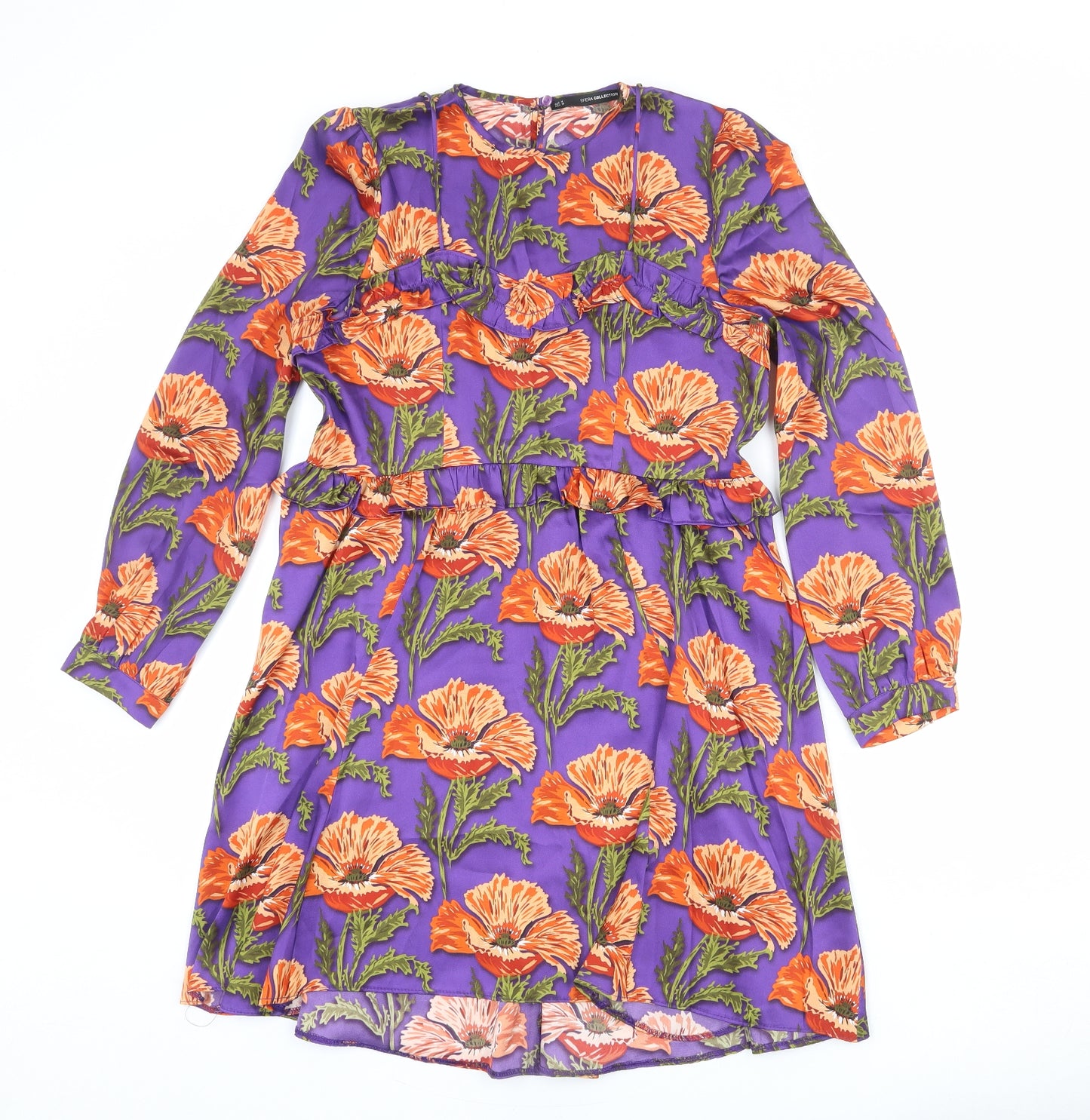 Sfera Womens Purple Floral Polyester A-Line Size M Round Neck Zip