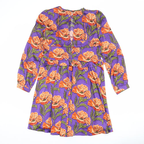 Sfera Womens Purple Floral Polyester A-Line Size M Round Neck Zip