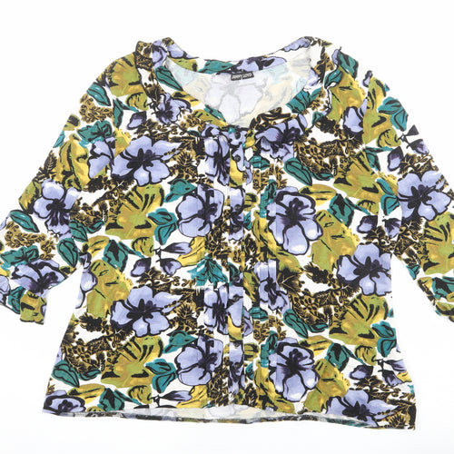 Jenny Loyd Womens Multicoloured Floral Viscose Basic T-Shirt Size XL V-Neck
