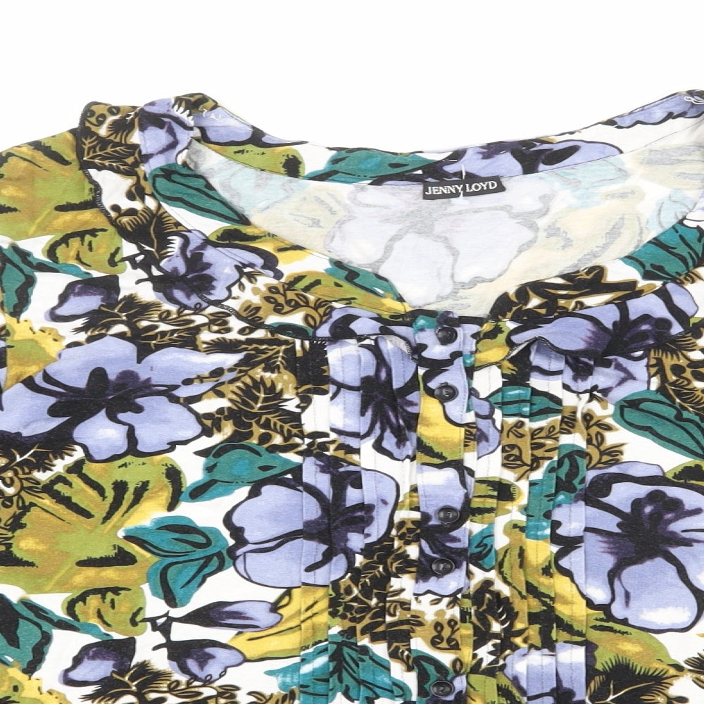 Jenny Loyd Womens Multicoloured Floral Viscose Basic T-Shirt Size XL V-Neck