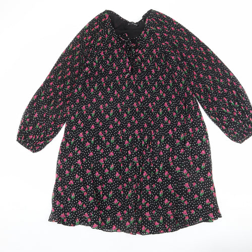 Sfera Womens Black Geometric Polyester A-Line Size S V-Neck Lace Up