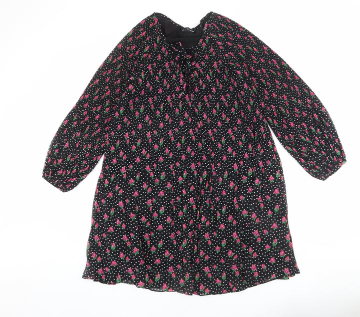 Sfera Womens Black Geometric Polyester A-Line Size S V-Neck Lace Up