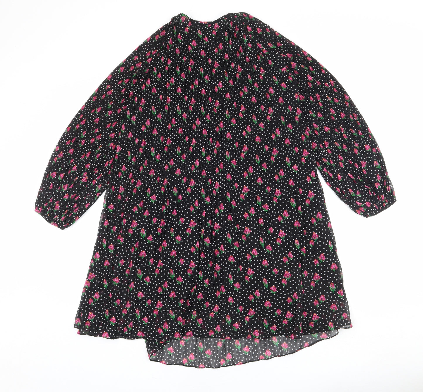 Sfera Womens Black Geometric Polyester A-Line Size S V-Neck Lace Up