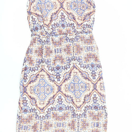 New Look Womens Multicoloured Geometric Viscose Slip Dress Size 10 V-Neck Pullover