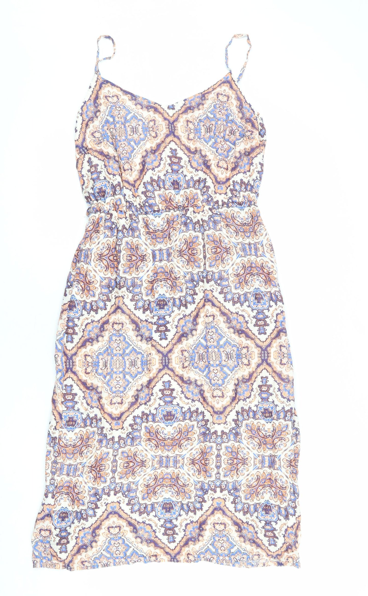 New Look Womens Multicoloured Geometric Viscose Slip Dress Size 10 V-Neck Pullover