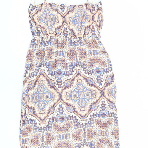 New Look Womens Multicoloured Geometric Viscose Slip Dress Size 10 V-Neck Pullover