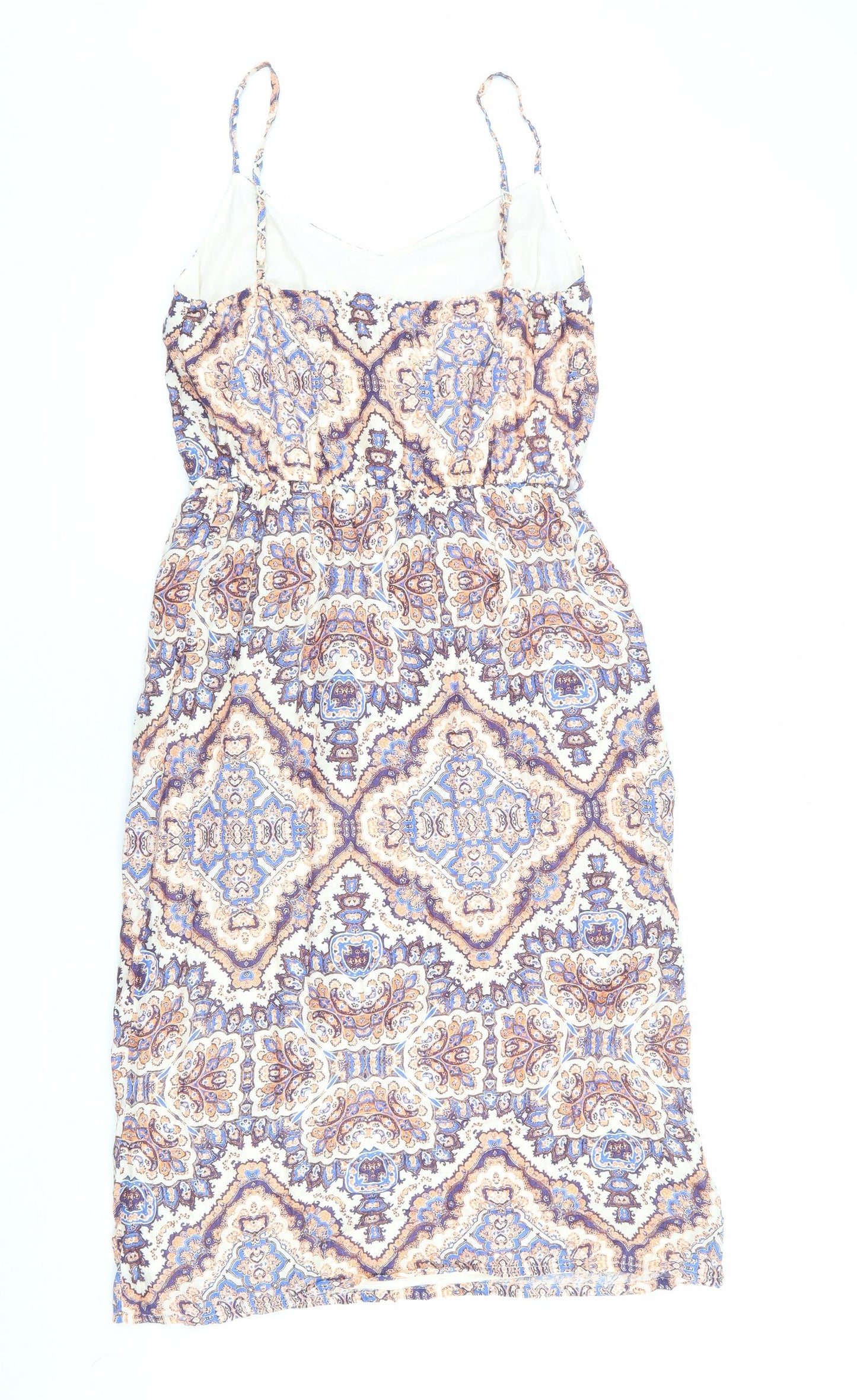 New Look Womens Multicoloured Geometric Viscose Slip Dress Size 10 V-Neck Pullover