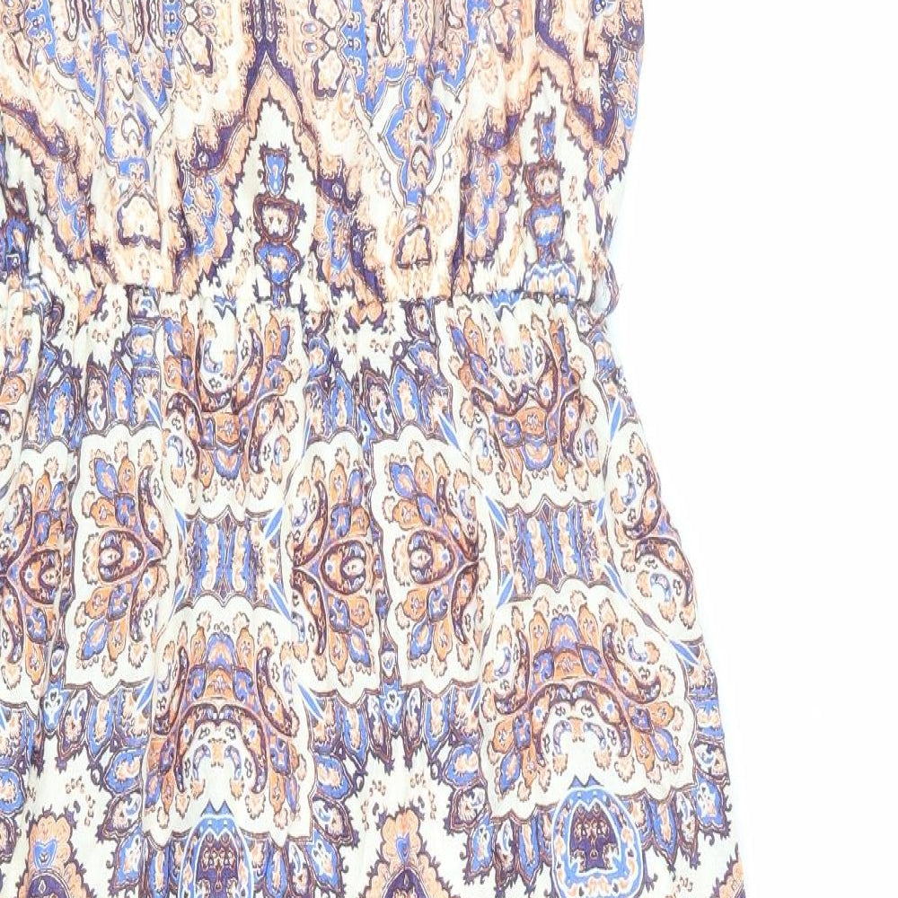 New Look Womens Multicoloured Geometric Viscose Slip Dress Size 10 V-Neck Pullover