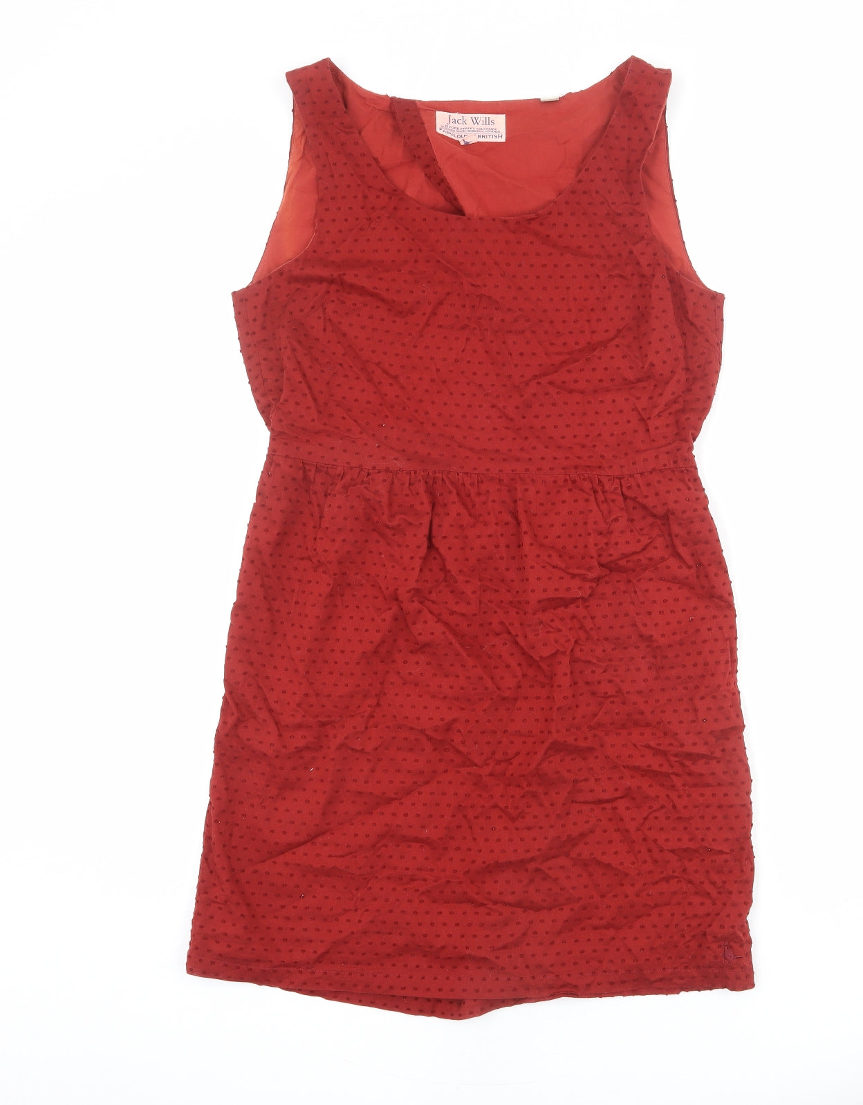 Jack Wills Womens Red Polka Dot 100% Cotton Shift Size 12 Scoop Neck Pullover