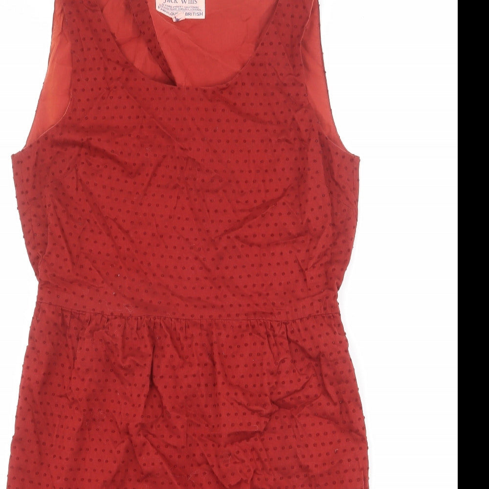 Jack Wills Womens Red Polka Dot 100% Cotton Shift Size 12 Scoop Neck Pullover