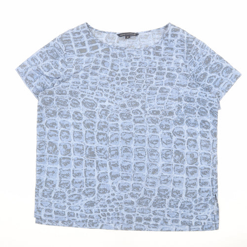 French Connection Womens Blue Geometric Polyester Basic T-Shirt Size M Round Neck