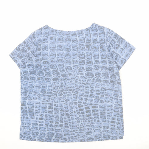 French Connection Womens Blue Geometric Polyester Basic T-Shirt Size M Round Neck
