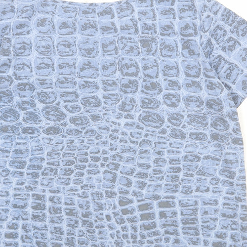 French Connection Womens Blue Geometric Polyester Basic T-Shirt Size M Round Neck