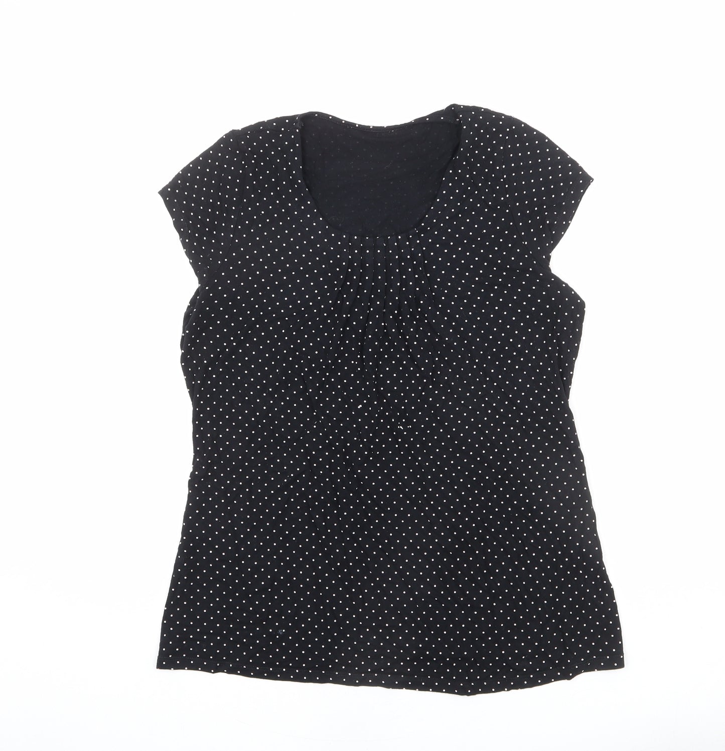 Marks and Spencer Womens Black Polka Dot Viscose Basic T-Shirt Size 10 Scoop Neck