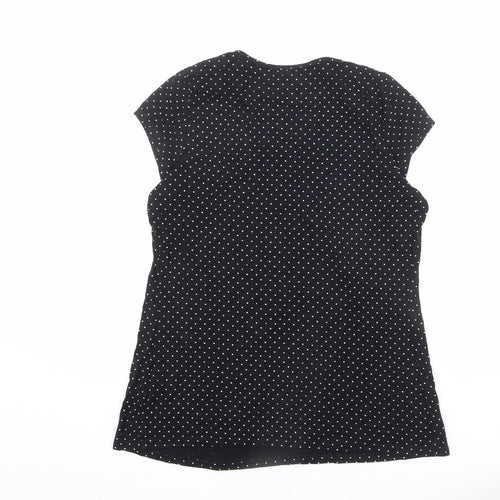 Marks and Spencer Womens Black Polka Dot Viscose Basic T-Shirt Size 10 Scoop Neck
