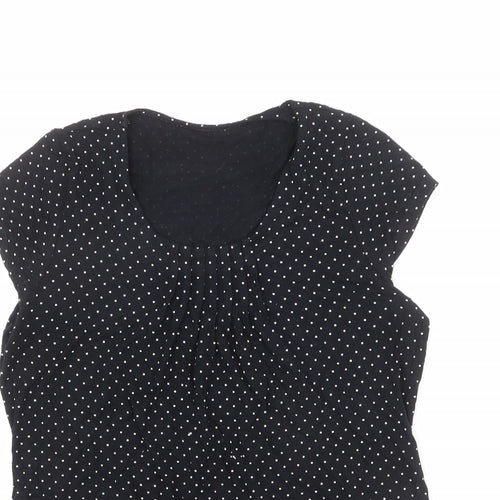 Marks and Spencer Womens Black Polka Dot Viscose Basic T-Shirt Size 10 Scoop Neck