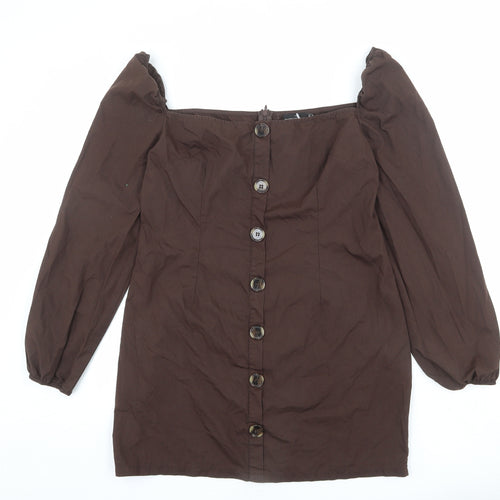 PRETTYLITTLETHING Womens Brown Polyester Mini Size 14 Square Neck Pullover