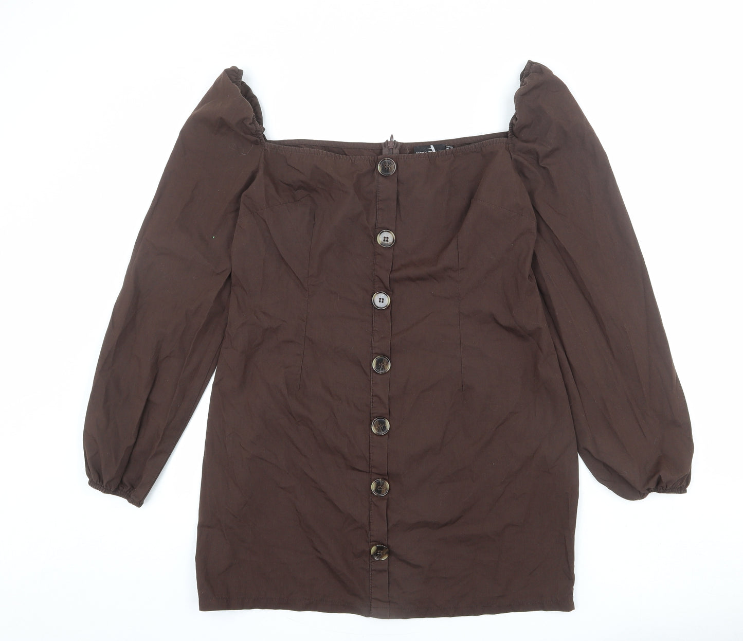 PRETTYLITTLETHING Womens Brown Polyester Mini Size 14 Square Neck Pullover