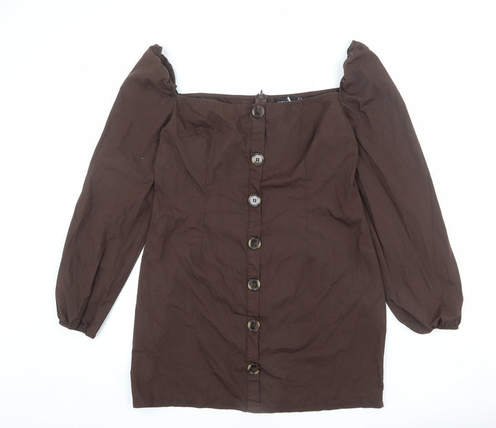 PRETTYLITTLETHING Womens Brown Polyester Mini Size 14 Square Neck Pullover