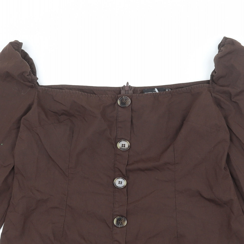 PRETTYLITTLETHING Womens Brown Polyester Mini Size 14 Square Neck Pullover