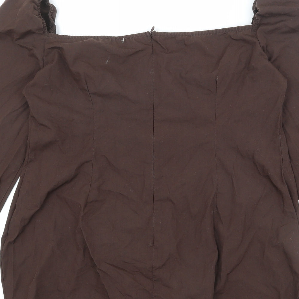 PRETTYLITTLETHING Womens Brown Polyester Mini Size 14 Square Neck Pullover