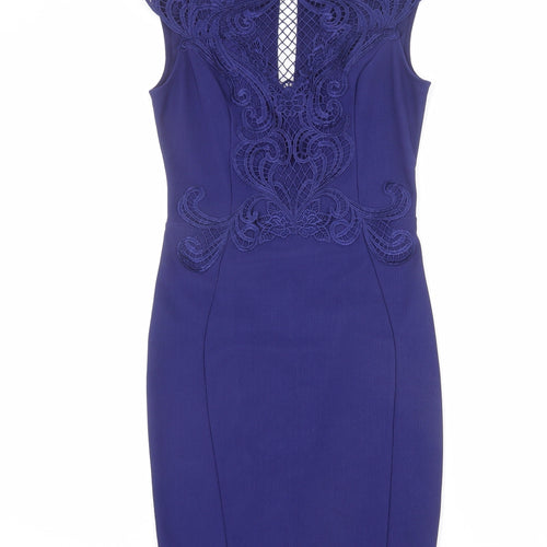 Lipsy Womens Blue Polyester Pencil Dress Size 10 Mock Neck Zip