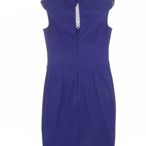 Lipsy Womens Blue Polyester Pencil Dress Size 10 Mock Neck Zip