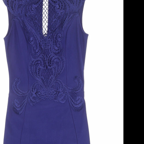 Lipsy Womens Blue Polyester Pencil Dress Size 10 Mock Neck Zip