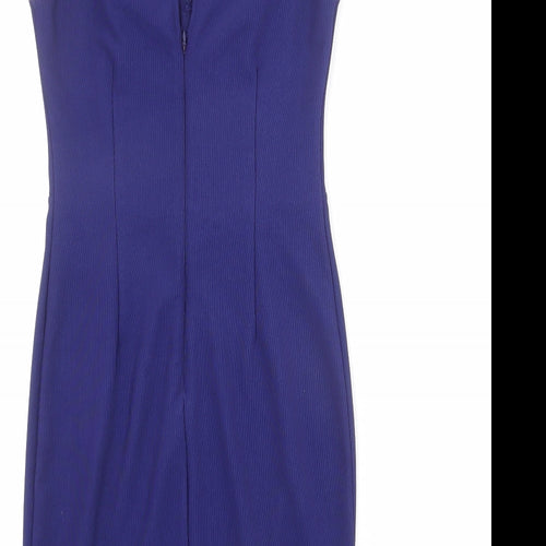 Lipsy Womens Blue Polyester Pencil Dress Size 10 Mock Neck Zip