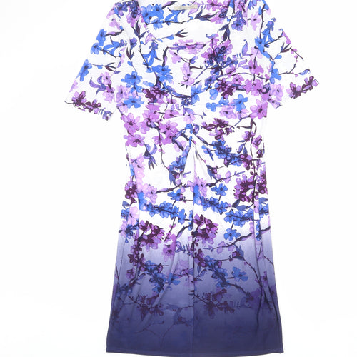 Marks and Spencer Womens Multicoloured Floral Polyester Shift Size 12 V-Neck Pullover - Ombre