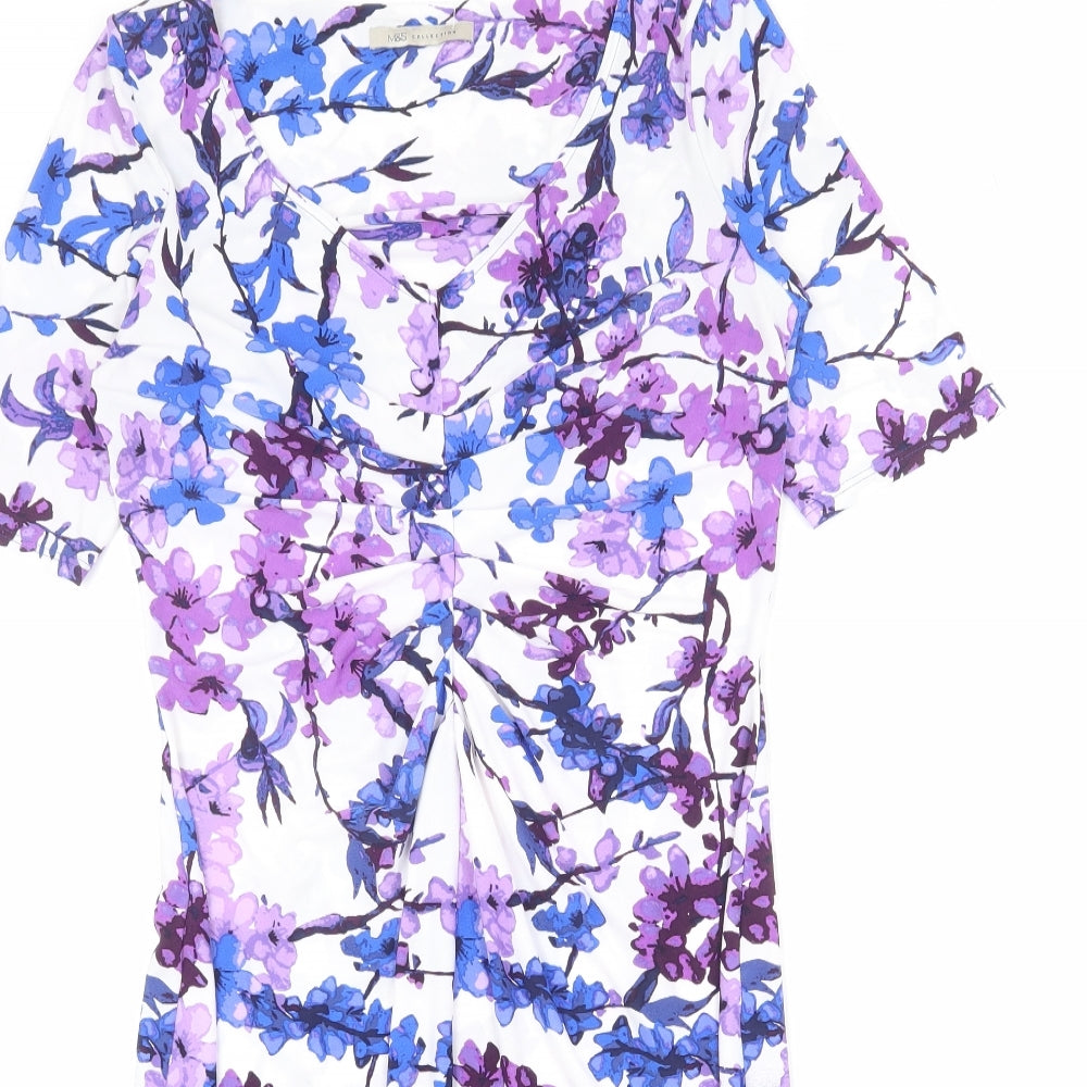 Marks and Spencer Womens Multicoloured Floral Polyester Shift Size 12 V-Neck Pullover - Ombre