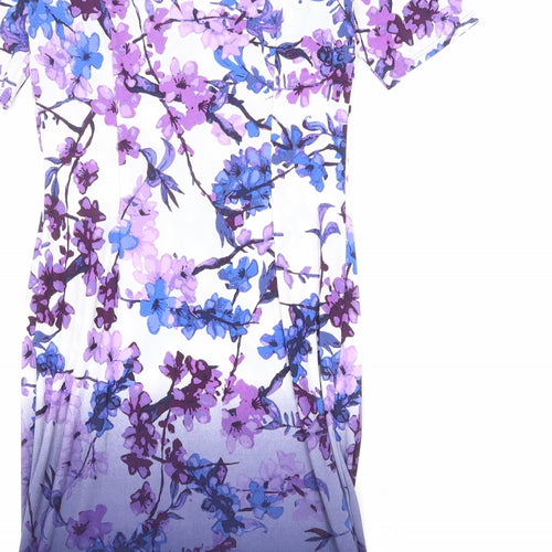 Marks and Spencer Womens Multicoloured Floral Polyester Shift Size 12 V-Neck Pullover - Ombre