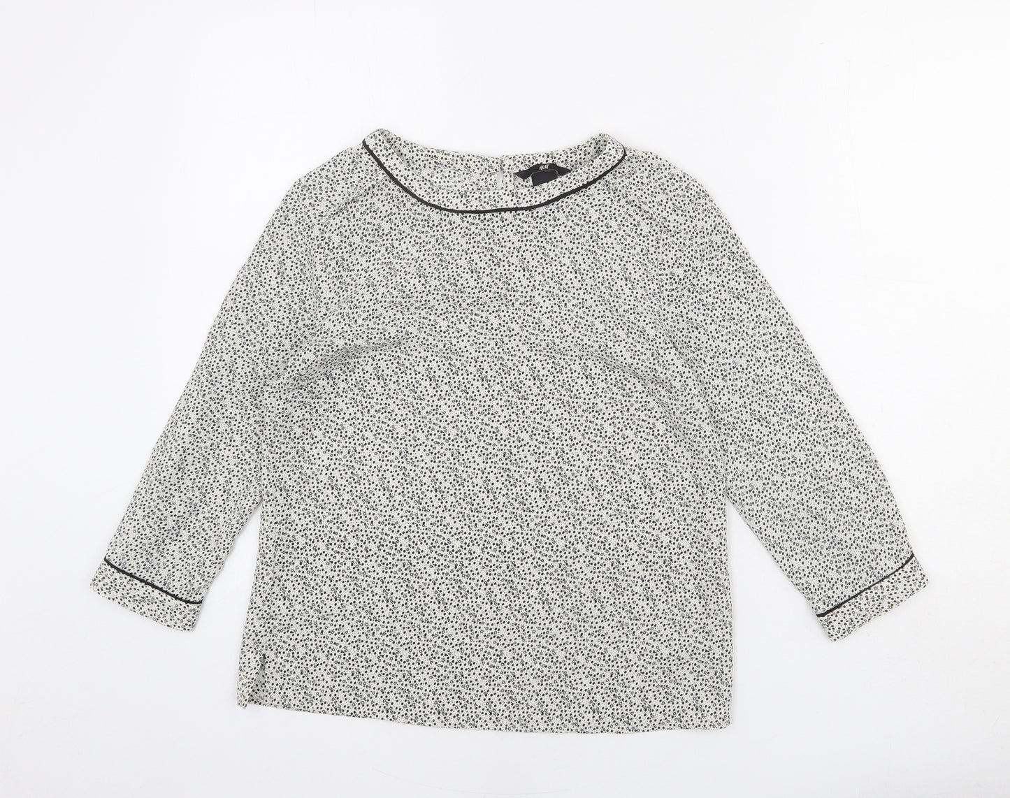 H&M Womens Ivory Geometric Polyester Basic Blouse Size 8 Round Neck